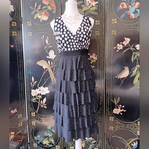 Frank Lyman Design Black and White Polka Dot Tiered Midi Dress